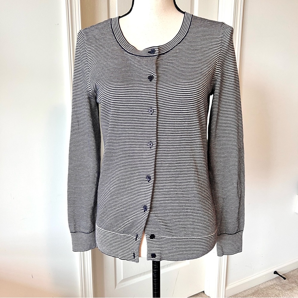 TALBOTS Lightweight Metallic Striped Cardigan Sweater—SZ. Small